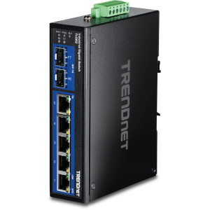 TRENDnet TI-G62 7-Port Ethernet Switch, 5 Gigabit ethernet and 2 Gigabit SFP ports, 14 Gbps switching capacity, DIN-rail/wall mount